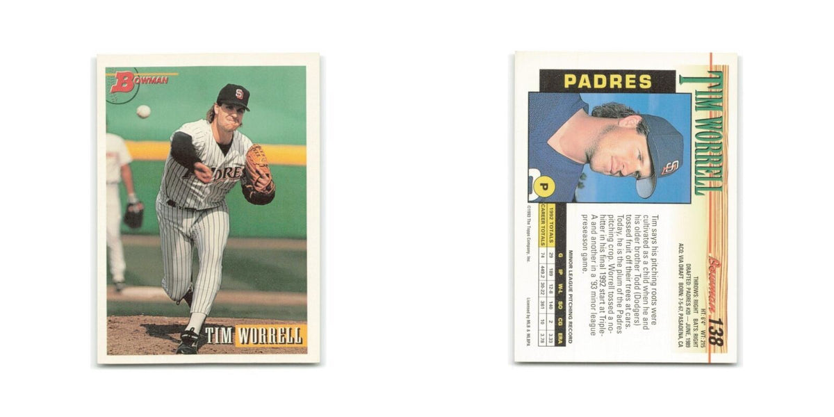 Tim Worrell Rookie 1993 Bowman #138 San Diego Padres Baseball Card NM