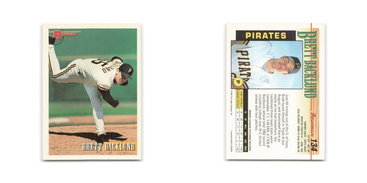 Brett Backlund Rookie 1993 Bowman #134 Pittsburgh Pirates Baseball Card NM