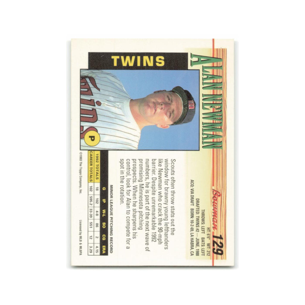 Alan Newman 1993 Bowman #129 Minnesota Twins Baseball Card NM