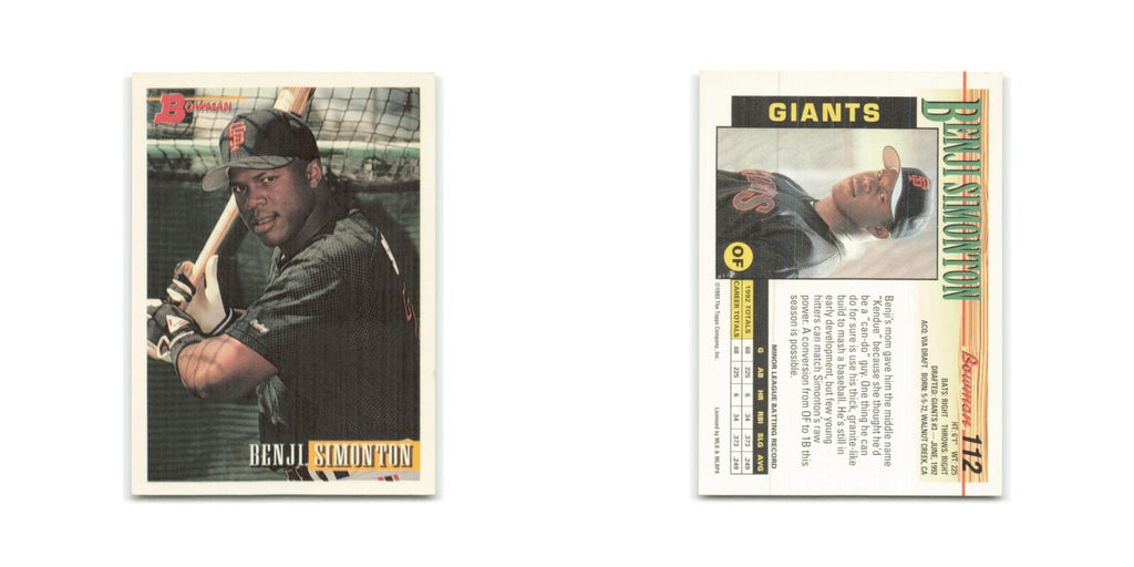 Benji Simonton Rookie 1993 Bowman #112 San Francisco Giants Baseball Card NM