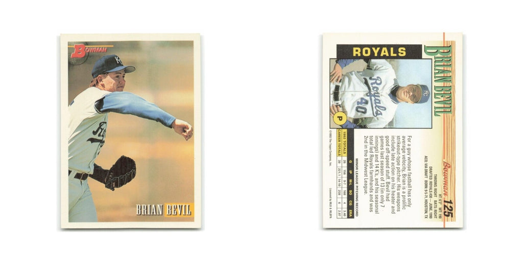Brian Bevil Rookie 1993 Bowman #125 Kansas City Royals Baseball Card NM