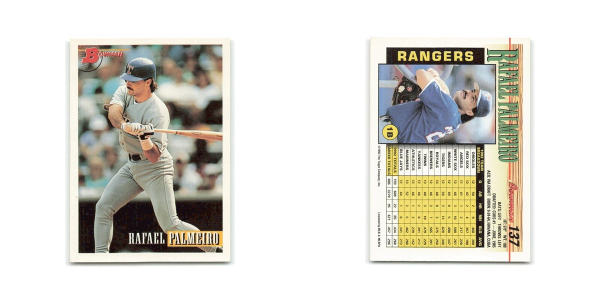 Rafael Palmeiro 1993 Bowman #137 Texas Rangers Baseball Card NM