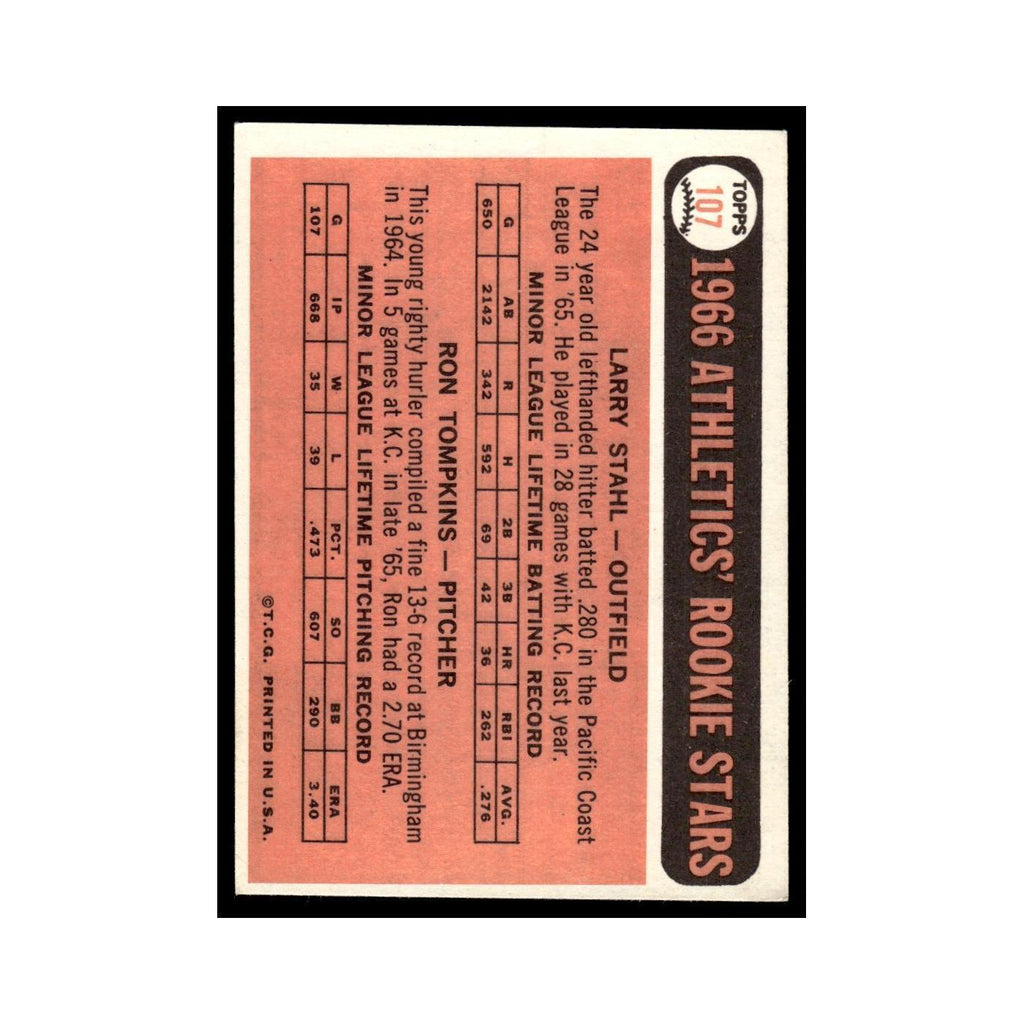 1966 Topps Larry Stahl/Ron Tompkins RC Kansas City Athletics #107
