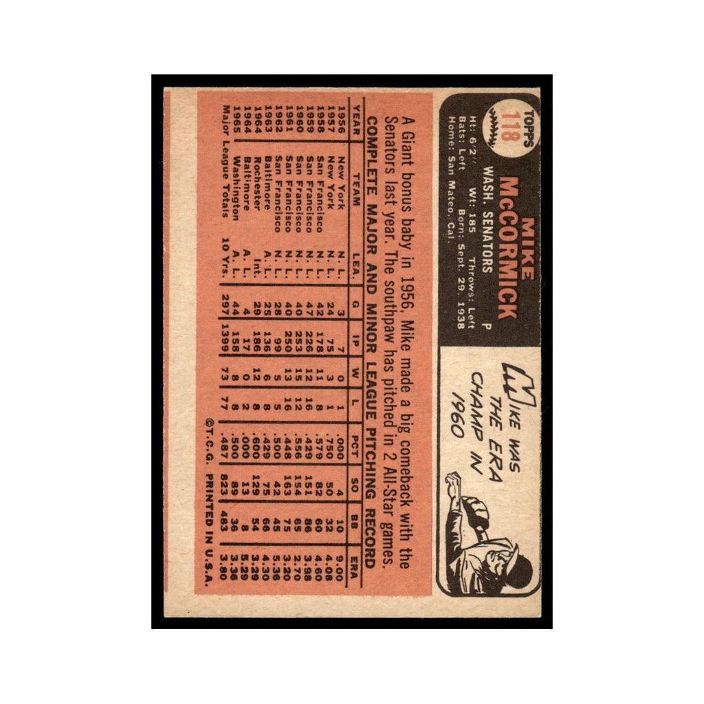 1966 Topps Mike McCormick Washington Senators #118