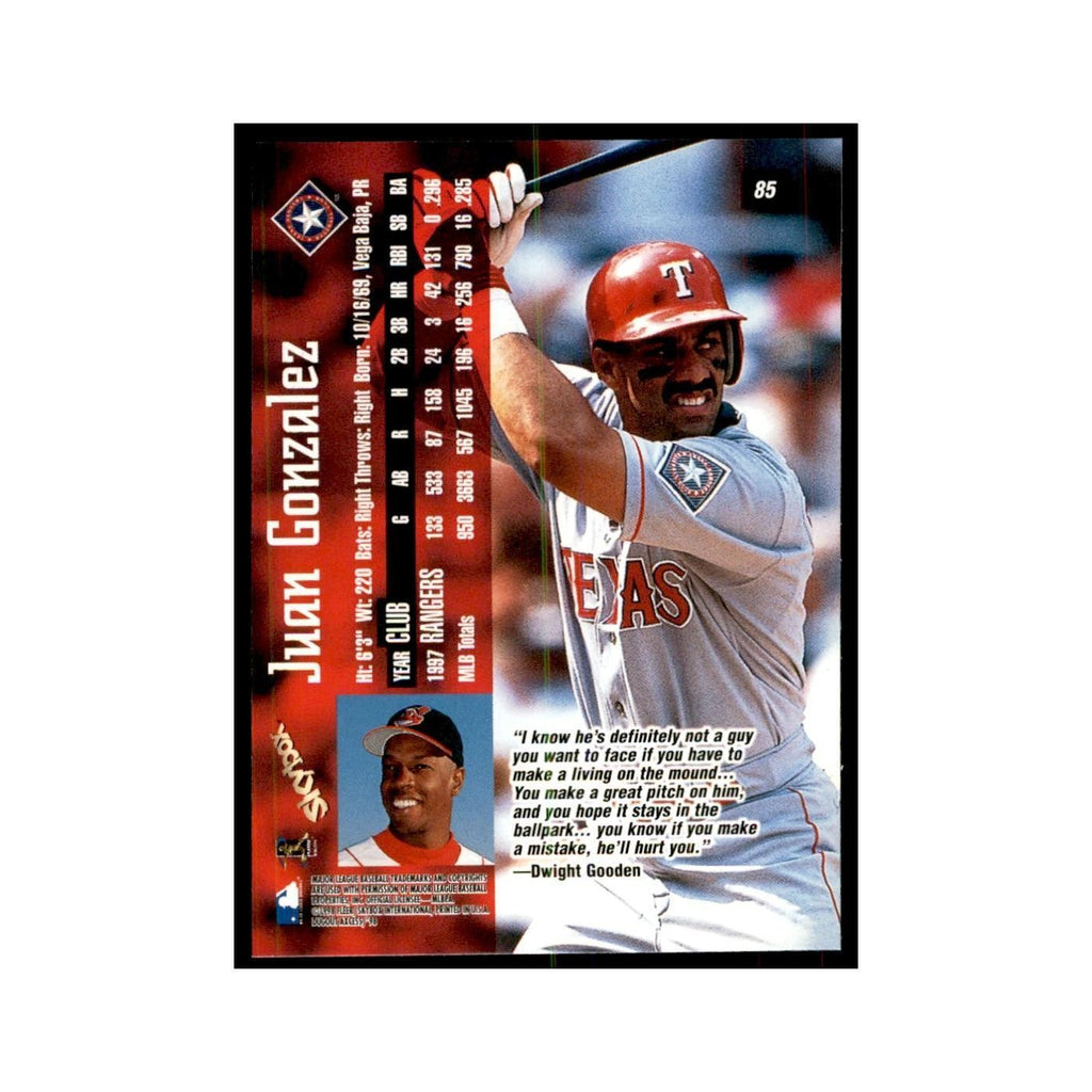 1998 SkyBox Dugout Axcess Juan Gonzalez Baseball Cards #85