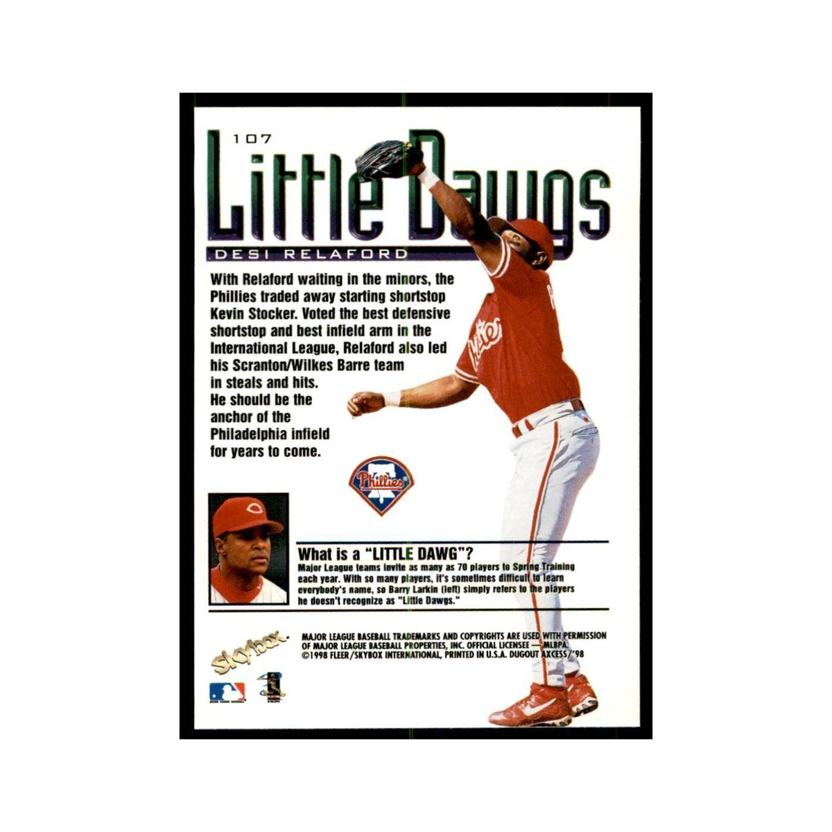 1998 SkyBox Dugout Axcess Desi Relaford Baseball Cards #107