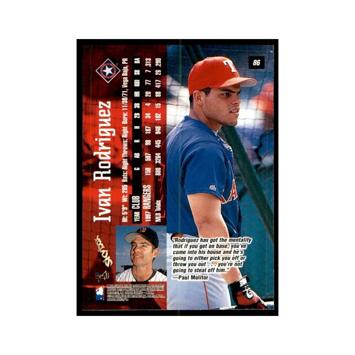 1998 SkyBox Dugout Axcess Ivan Rodriguez Baseball Cards #86