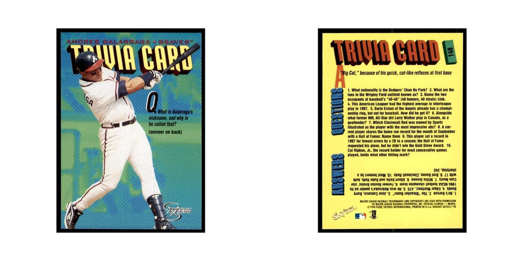 1998 SkyBox Dugout Axcess Andres Galarraga Baseball Cards #148