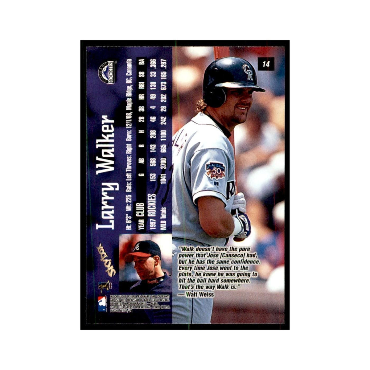1998 SkyBox Dugout Axcess Larry Walker Baseball Cards #14
