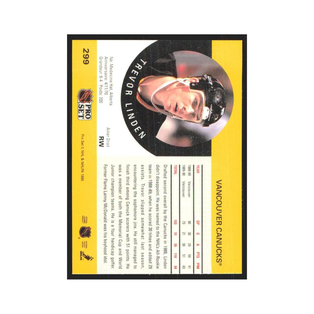 1990 Pro Set Trevor Linden Vancouver Canucks #299