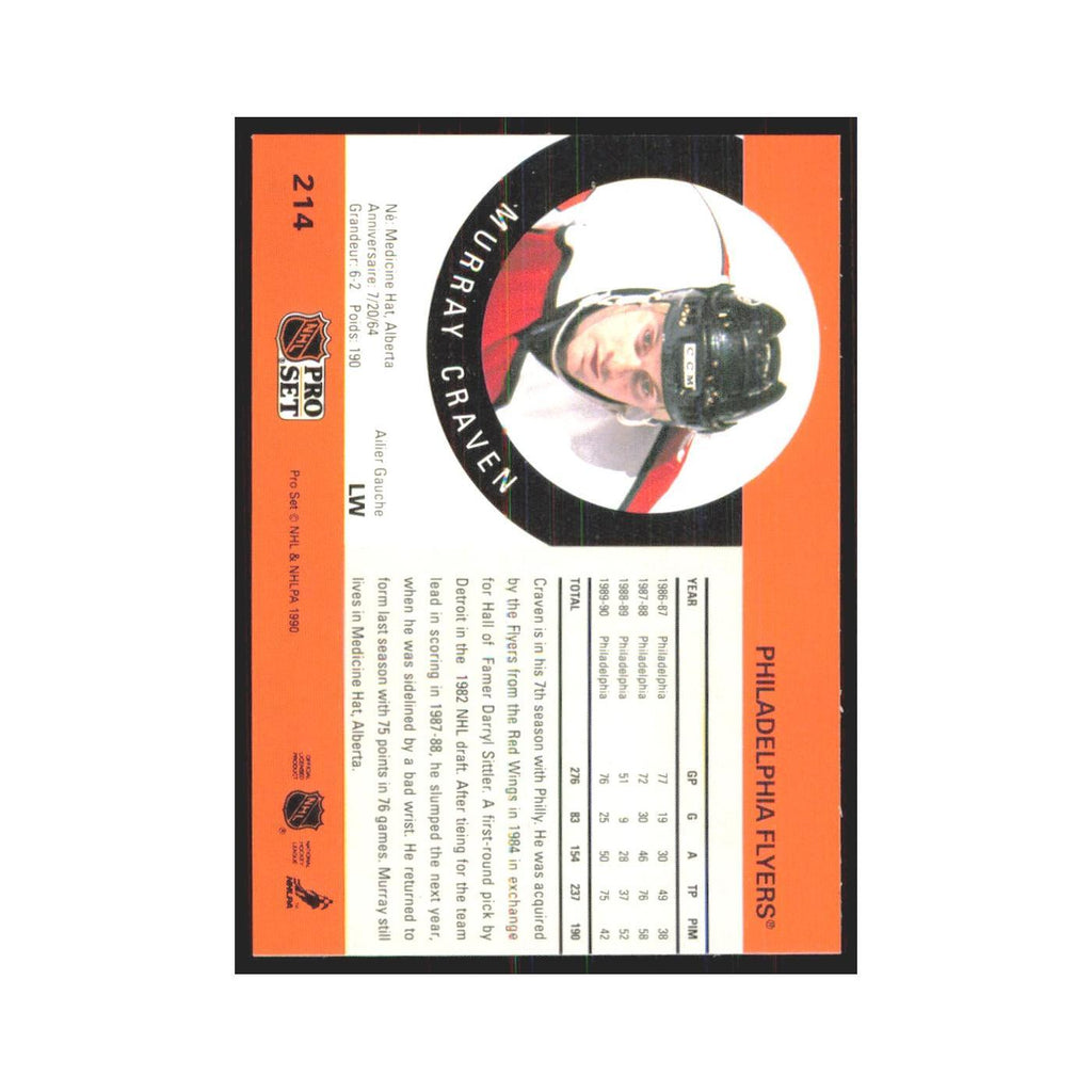 1990 Pro Set Murray Craven Philadelphia Flyers #214