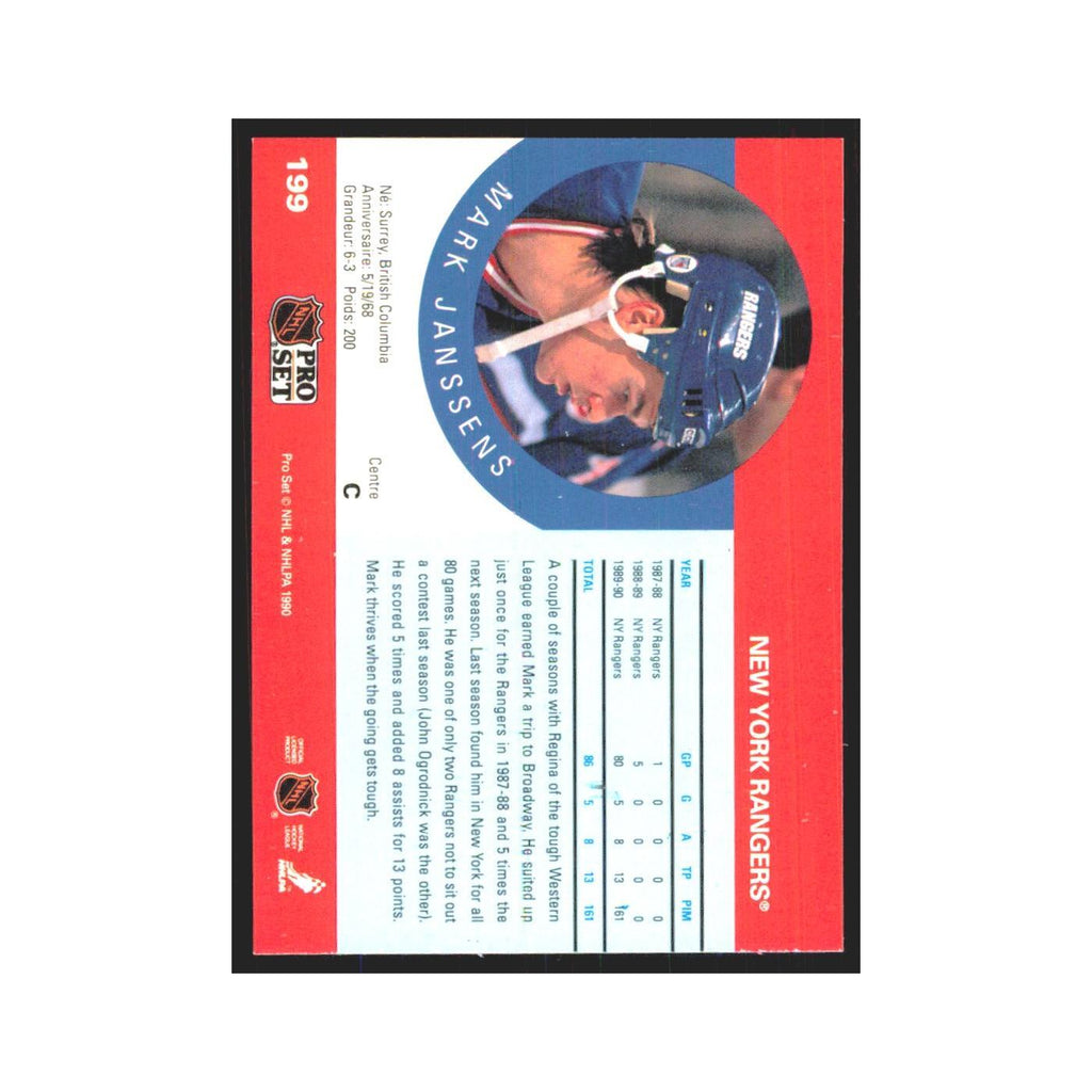 1990 Pro Set Mark Janssens New York Rangers #199