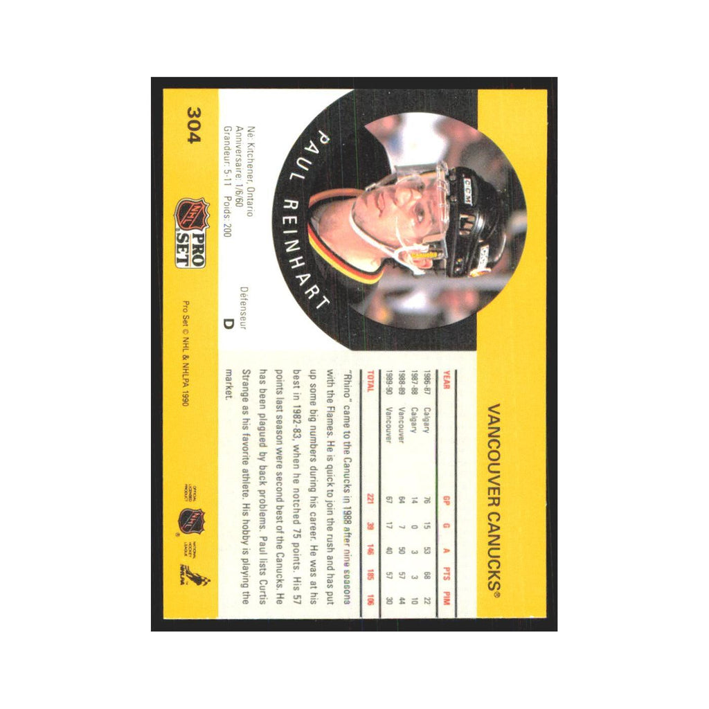 1990 Pro Set Paul Reinhart Vancouver Canucks #304