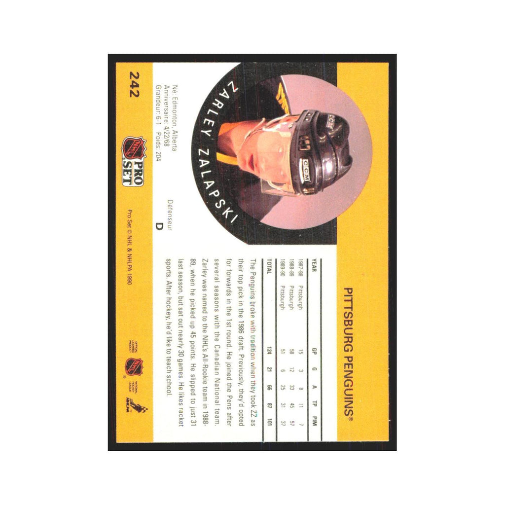 1990 Pro Set Zarley Zalapski Pittsburgh Penguins #242