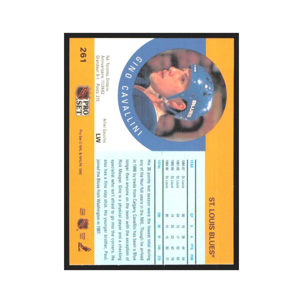 1990 Pro Set Gino Cavallini St. Louis Blues #261