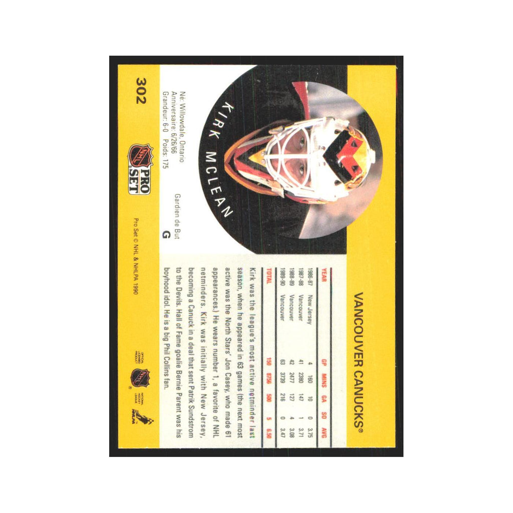 1990 Pro Set Kirk McLean Vancouver Canucks #302