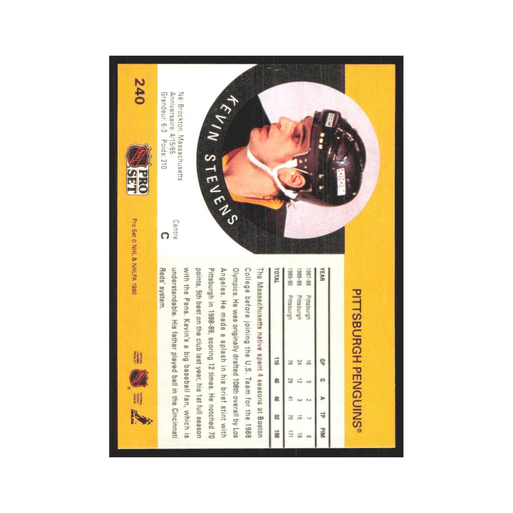 1990 Pro Set Kevin Stevens Pittsburgh Penguins #240
