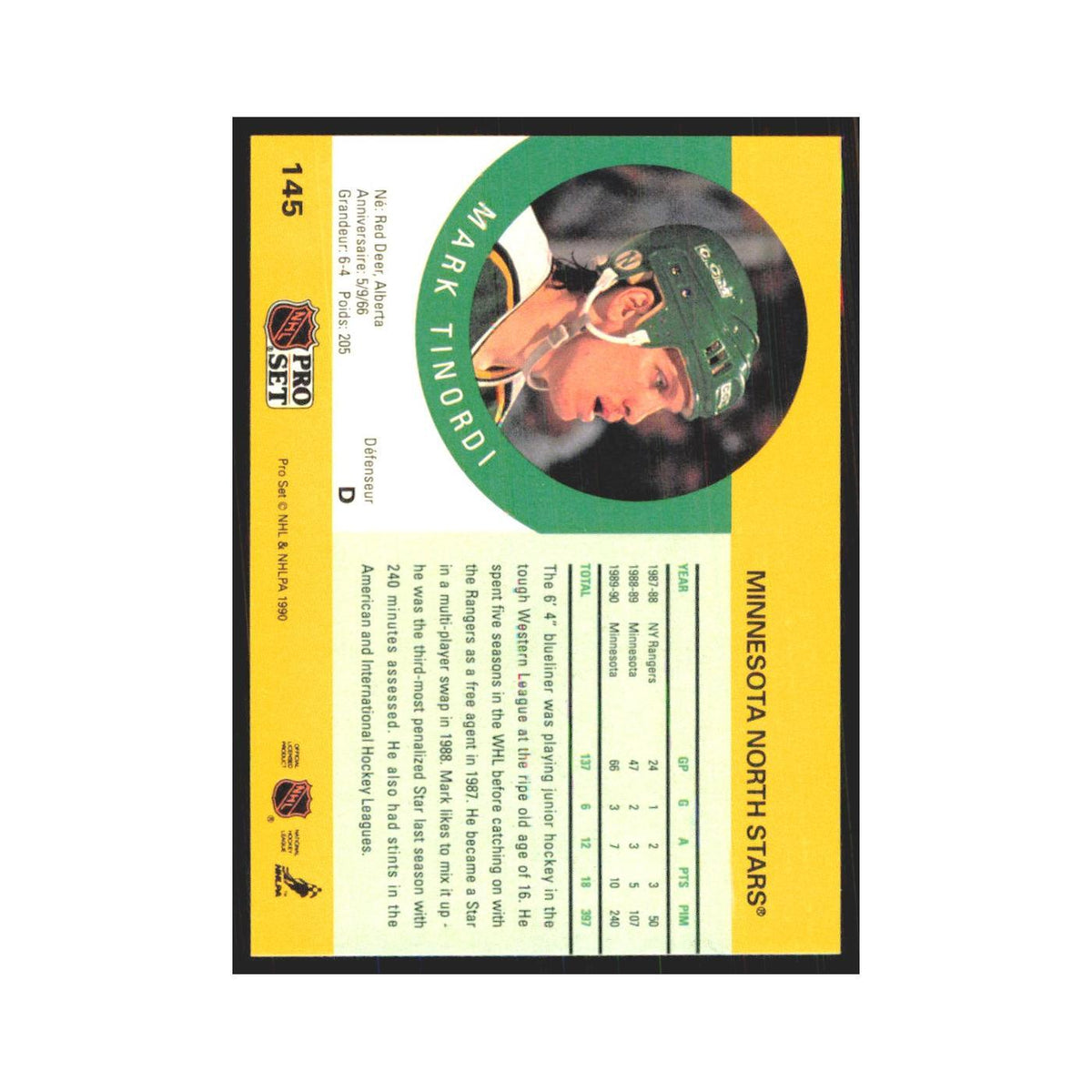 1990 Pro Set Mark Tinordi Minnesota North Stars #145