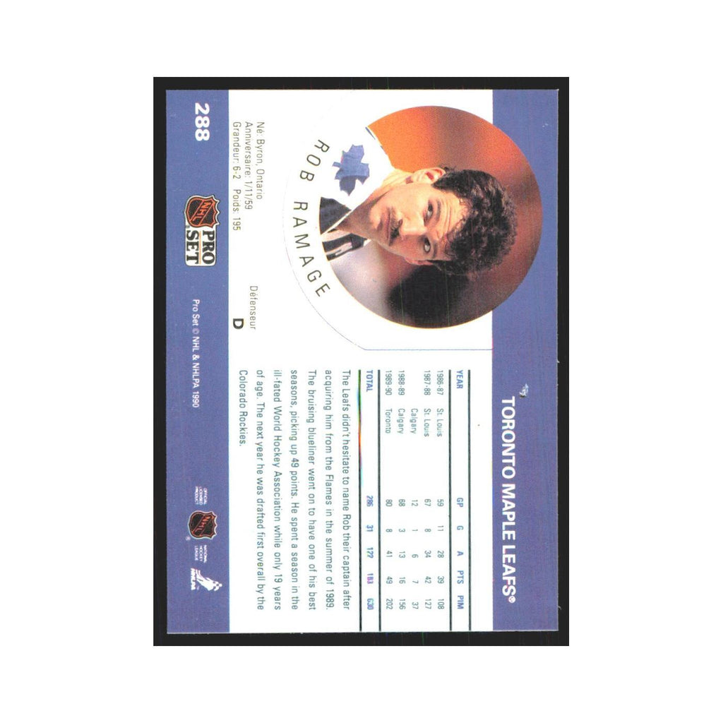 1990 Pro Set Rob Ramage Toronto Maple Leafs #288