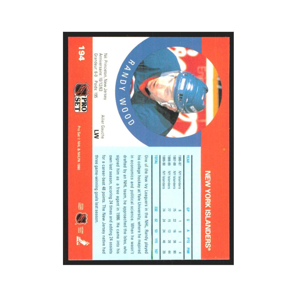 1990 Pro Set Randy Wood New York Islanders #194