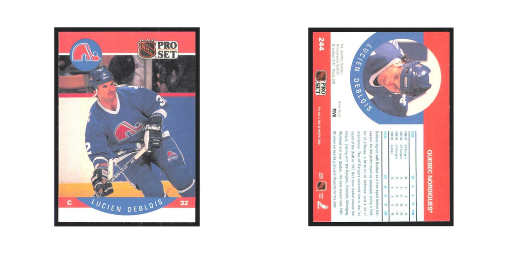 1990 Pro Set Lucien DeBlois Quebec Nordiques #244