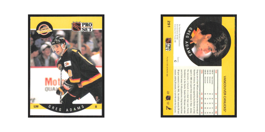 1990 Pro Set Greg Adams Vancouver Canucks #291