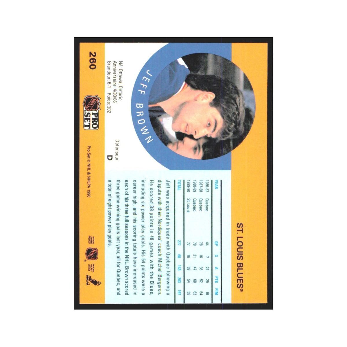1990 Pro Set Jeff Brown St. Louis Blues #260