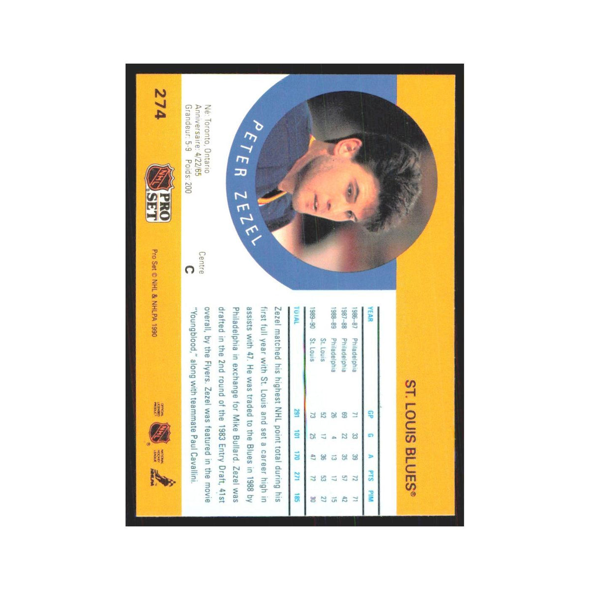 1990 Pro Set Peter Zezel St. Louis Blues #274