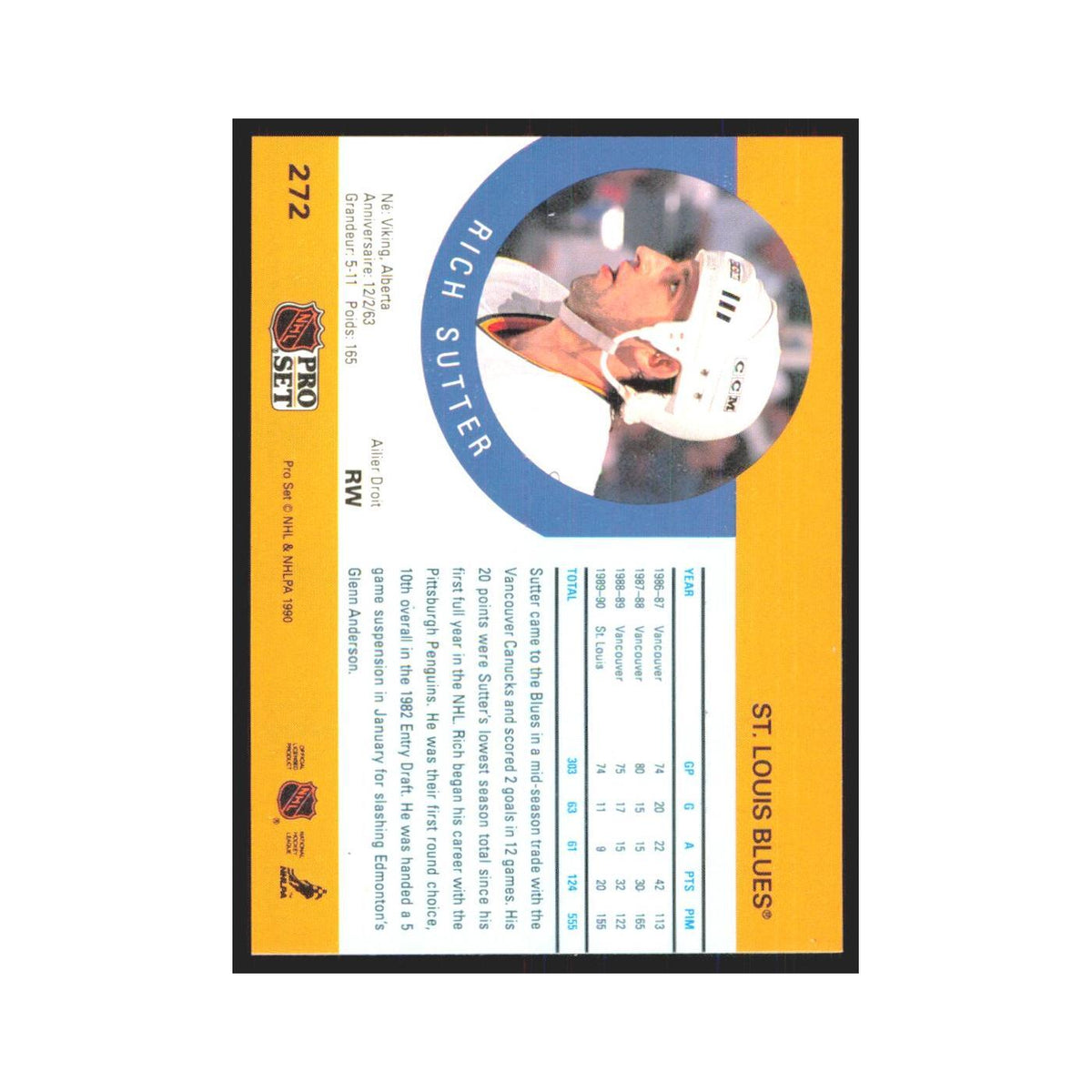 1990 Pro Set Rich Sutter St. Louis Blues #272