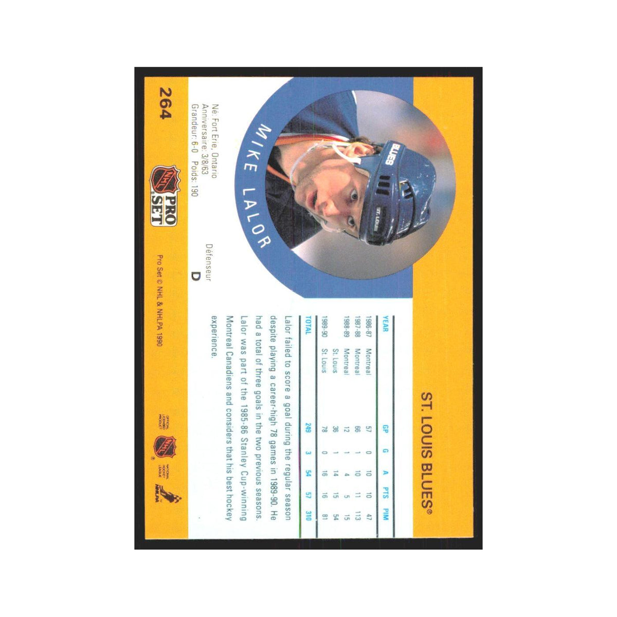 1990 Pro Set Mike Lalor St. Louis Blues #264