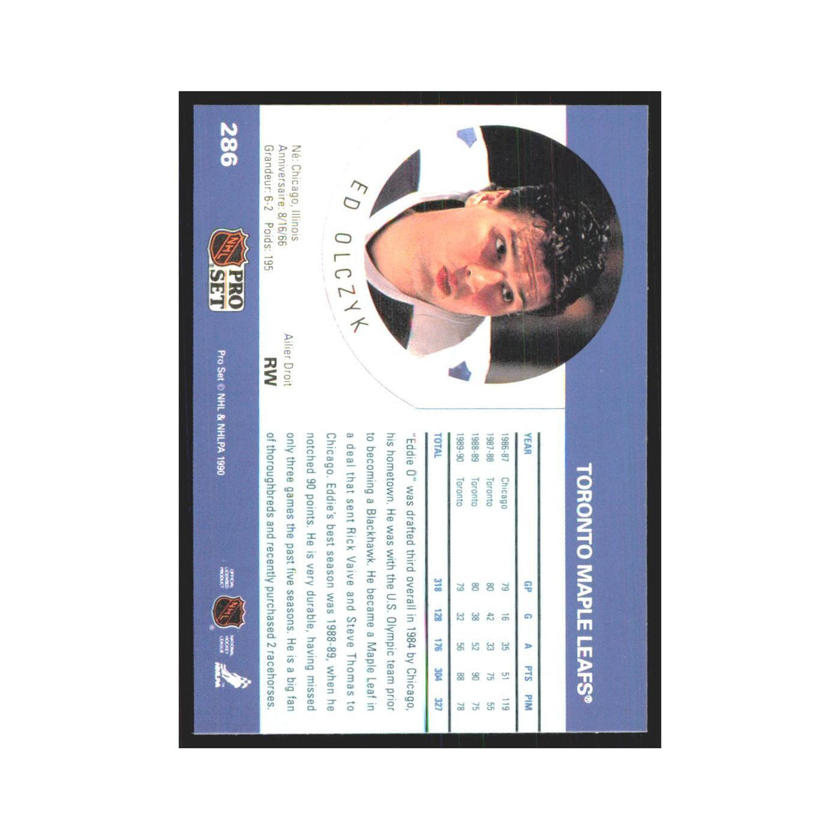 1990 Pro Set Ed Olczyk Toronto Maple Leafs #286