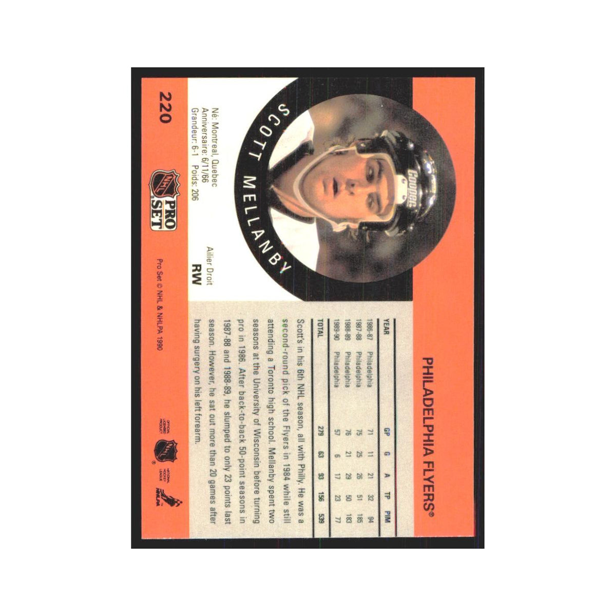 1990 Pro Set Scott Mellanby Philadelphia Flyers #220