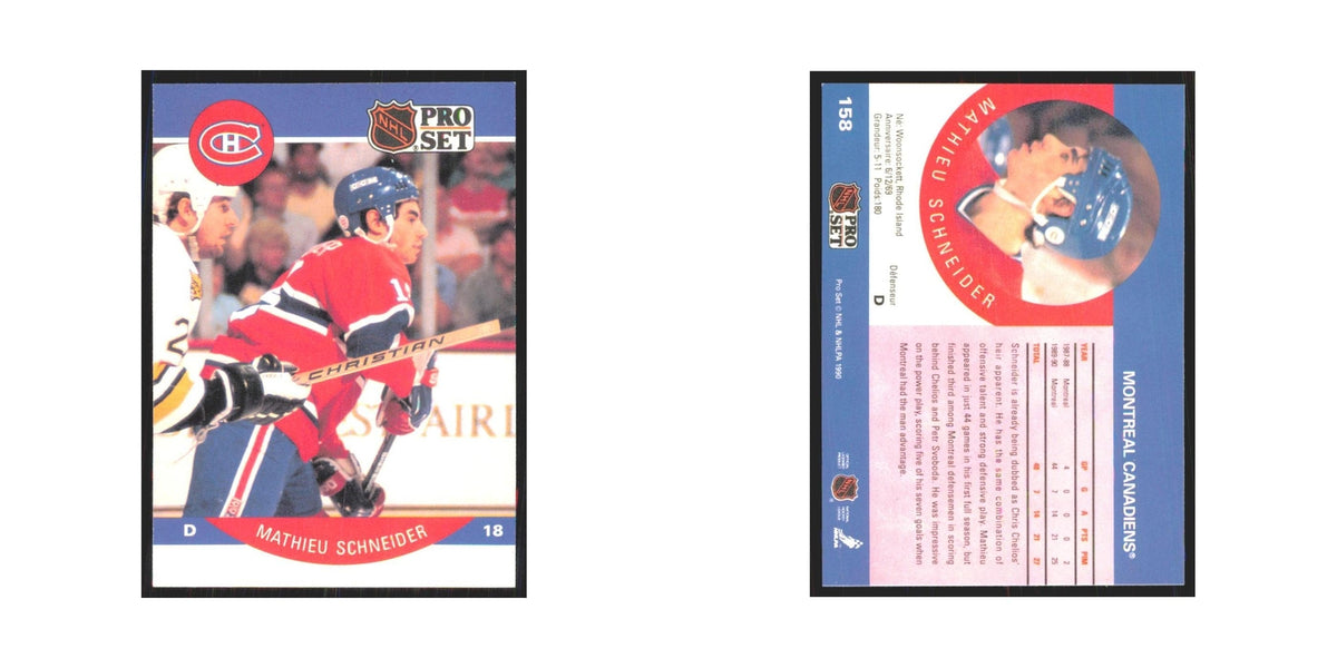 1990 Pro Set Mathieu Schneider Montreal Canadiens #158