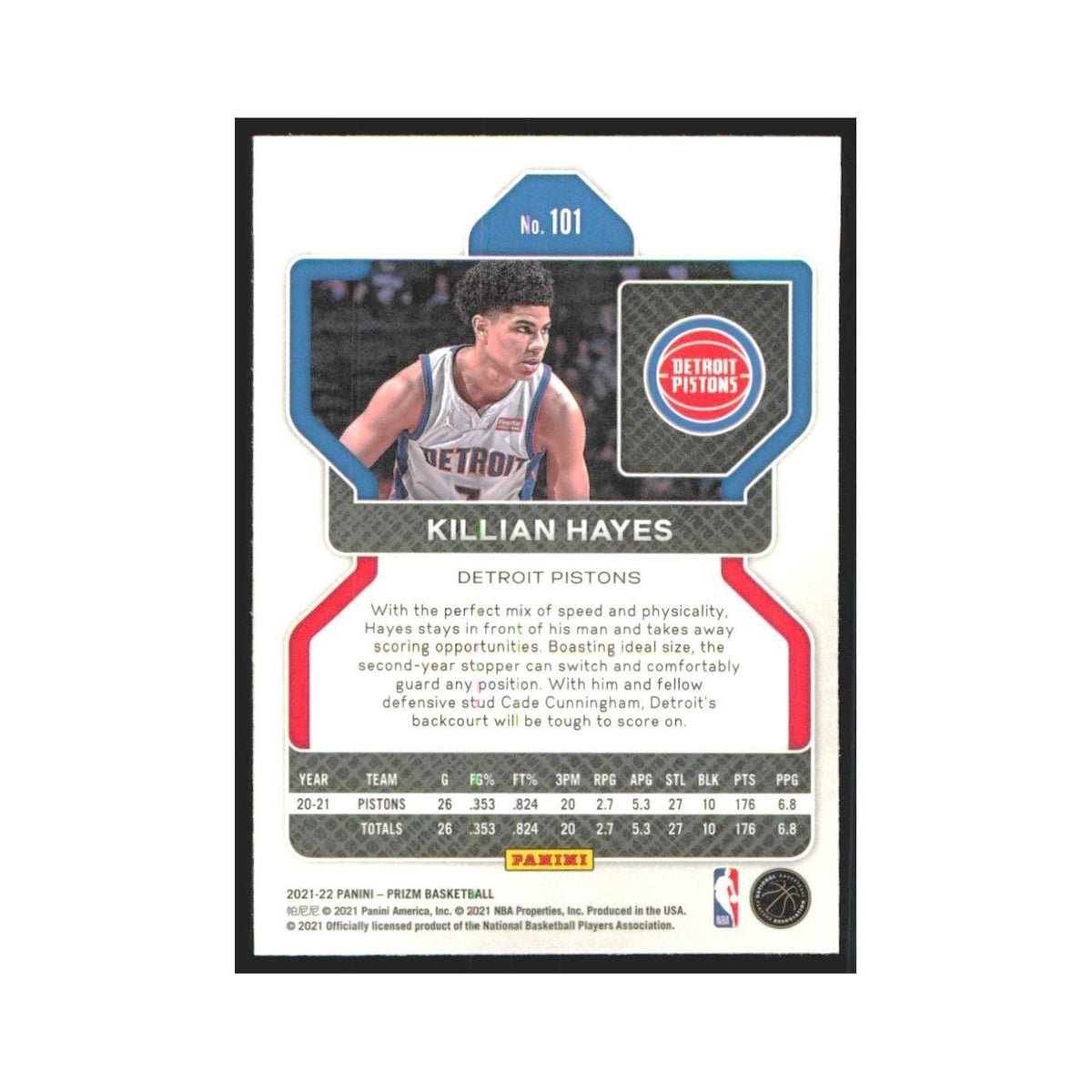 2021 Panini Prizm Killian Hayes Pistons #101