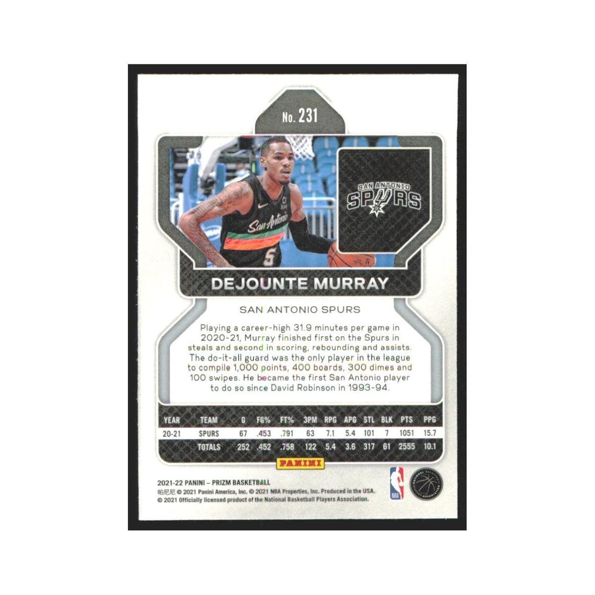 2021 Panini Prizm Dejounte Murray Spurs #231