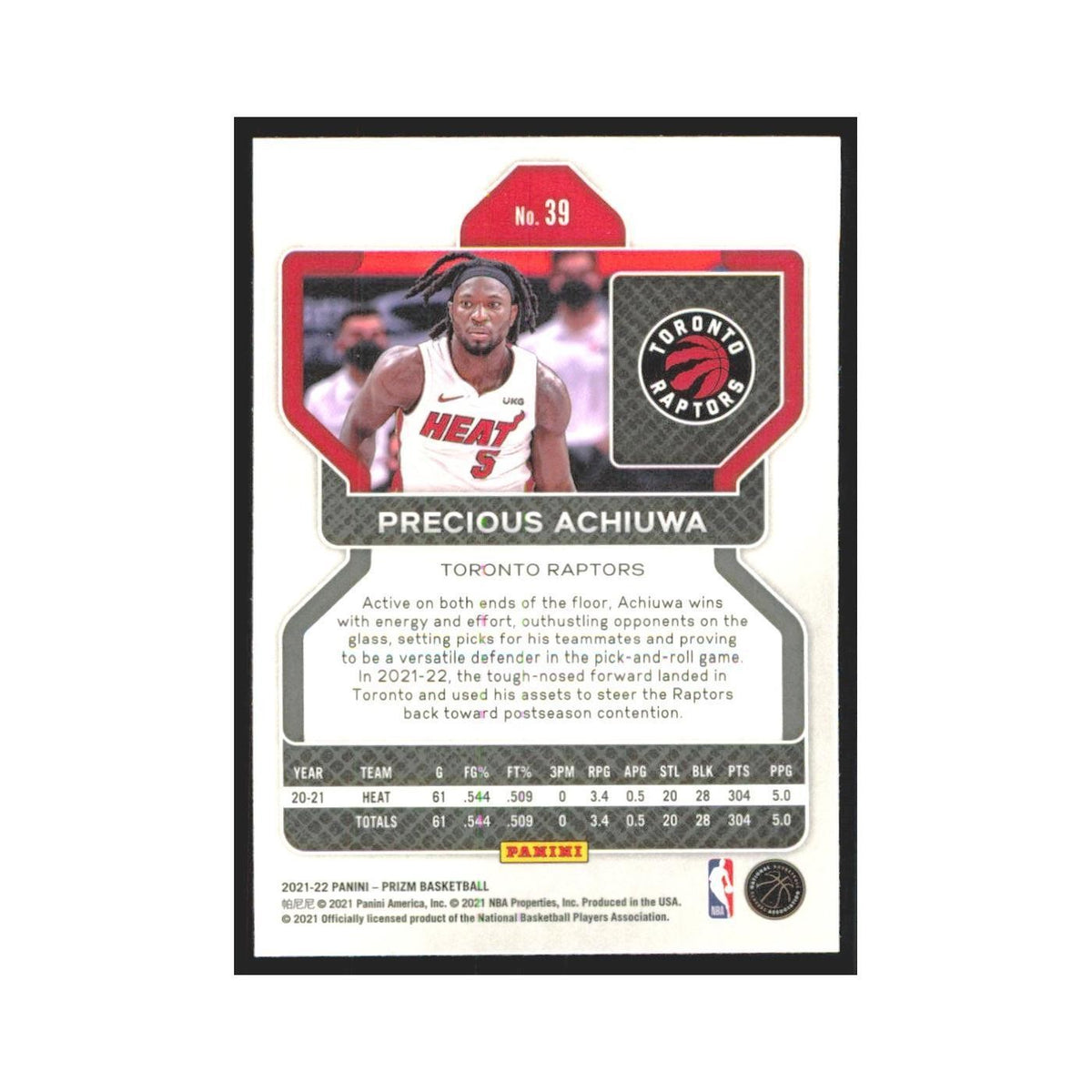 2021 Panini Prizm Precious Achiuwa Raptors #39