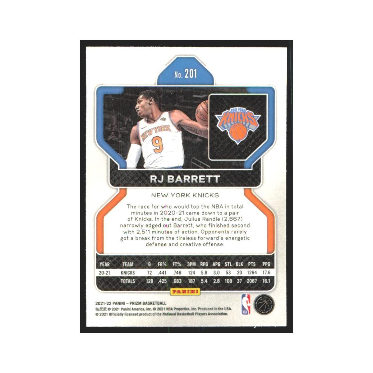 2021 Panini Prizm RJ Barrett Knicks #201