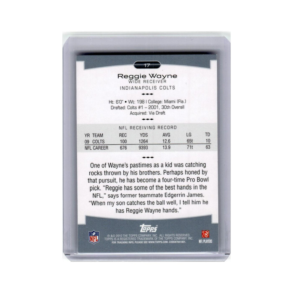 Reggie Wayne 2010 Topps Platinum #17 Indianapolis Colts Football Card NM