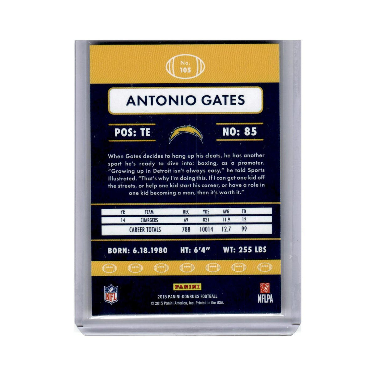 Antonio Gates 2015 Donruss #105 San Diego Chargers Football Card NM