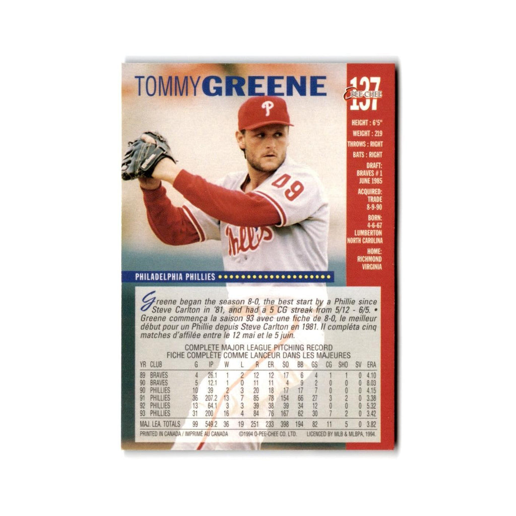 Tommy Greene 1994 O-Pee-Chee #137 Philadelphia Phillies Baseball Card NM