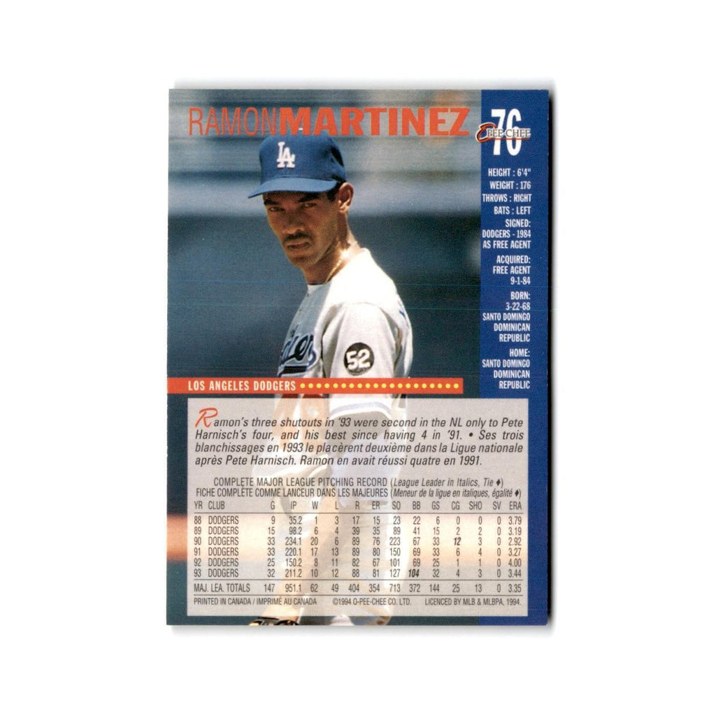Ramon Martinez 1994 O-Pee-Chee #76 Los Angeles Dodgers Baseball Card NM
