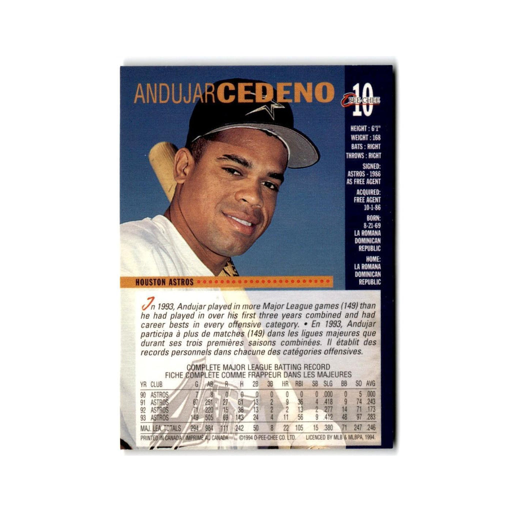 Andujar Cedeno 1994 O-Pee-Chee #10 Houston Astros Baseball Card NM