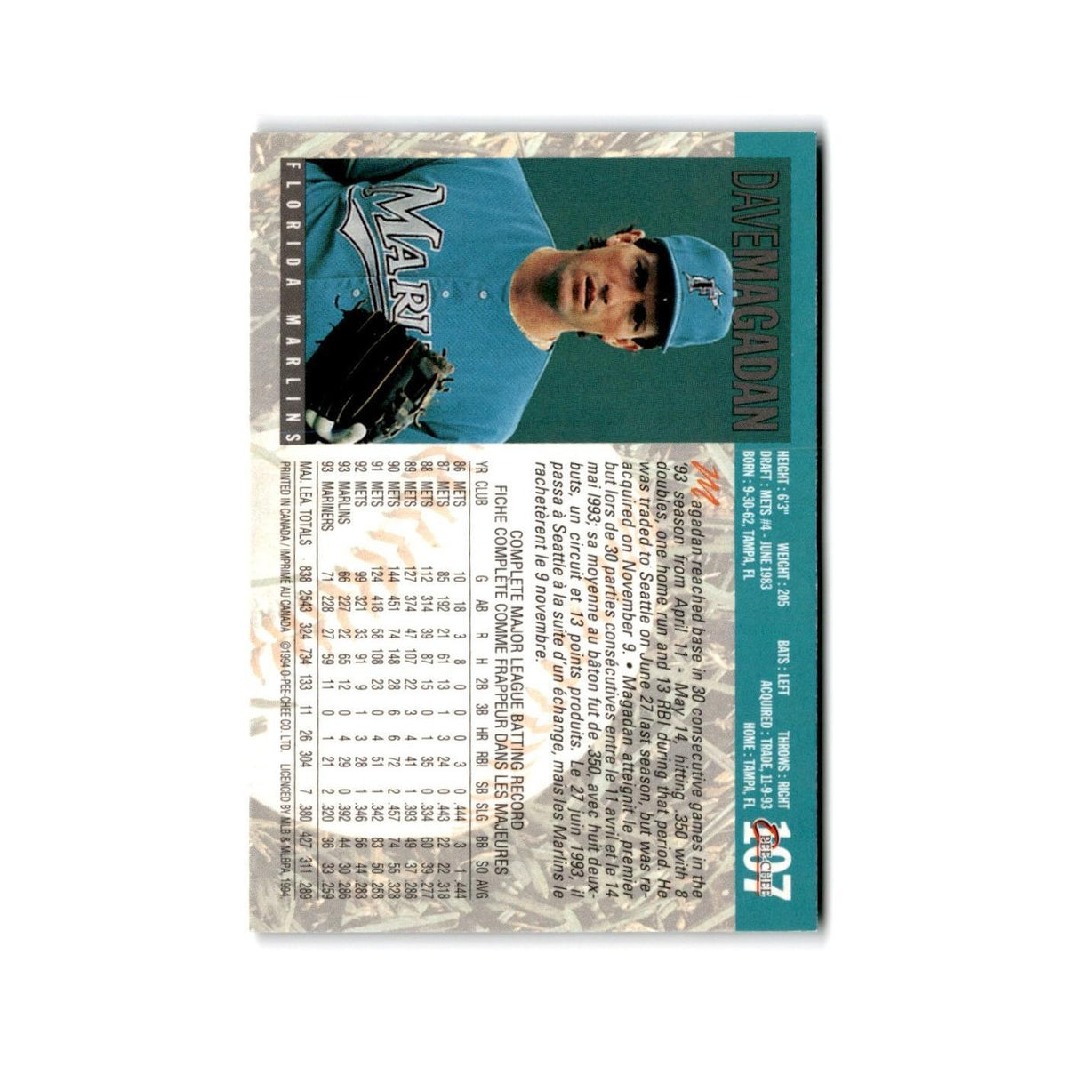 Dave Magadan 1994 O-Pee-Chee #107 Florida Marlins Baseball Card NM