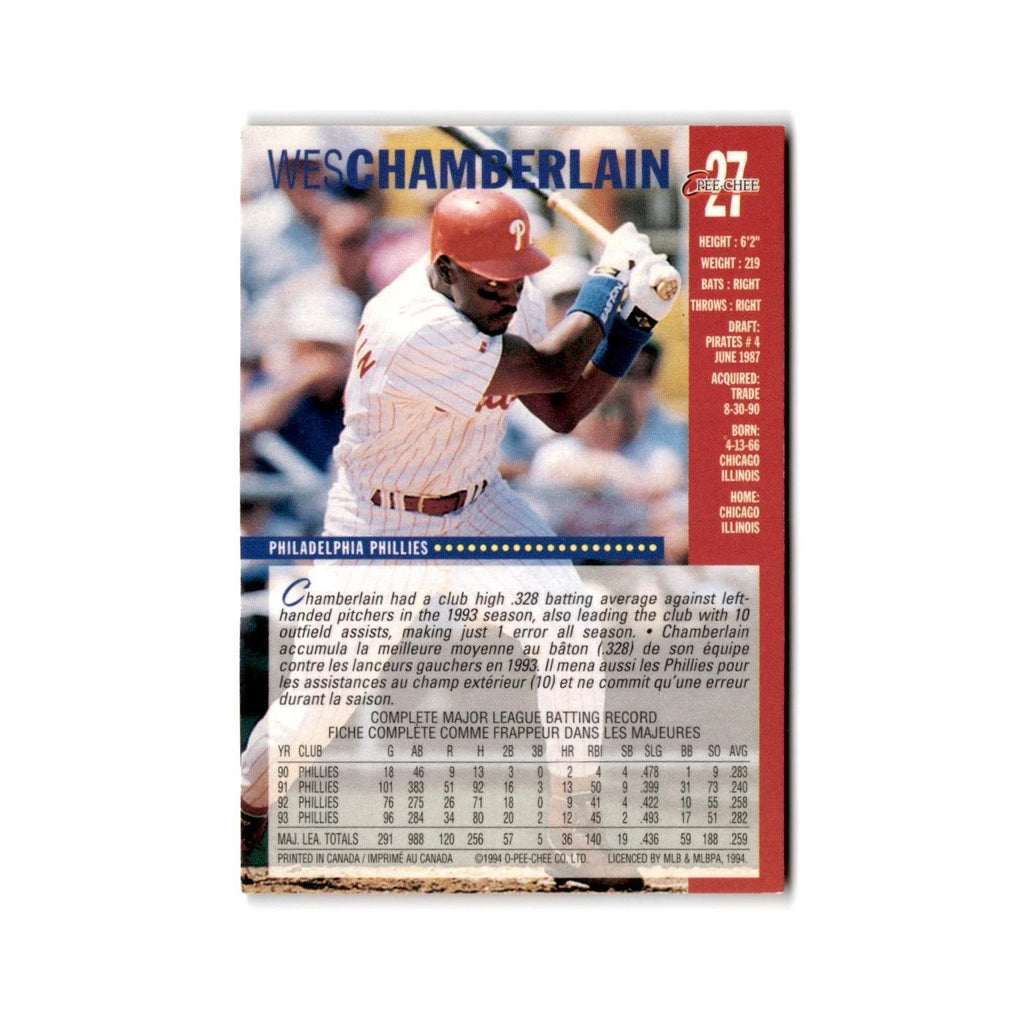 Wes Chamberlain 1994 O-Pee-Chee #27 Philadelphia Phillies Baseball Card NM
