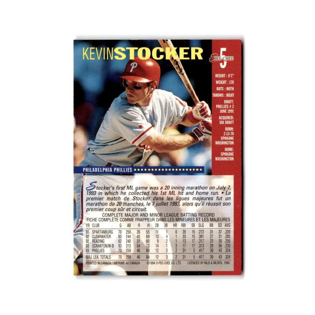 Kevin Stocker 1994 O-Pee-Chee #5 Philadelphia Phillies Baseball Card NM