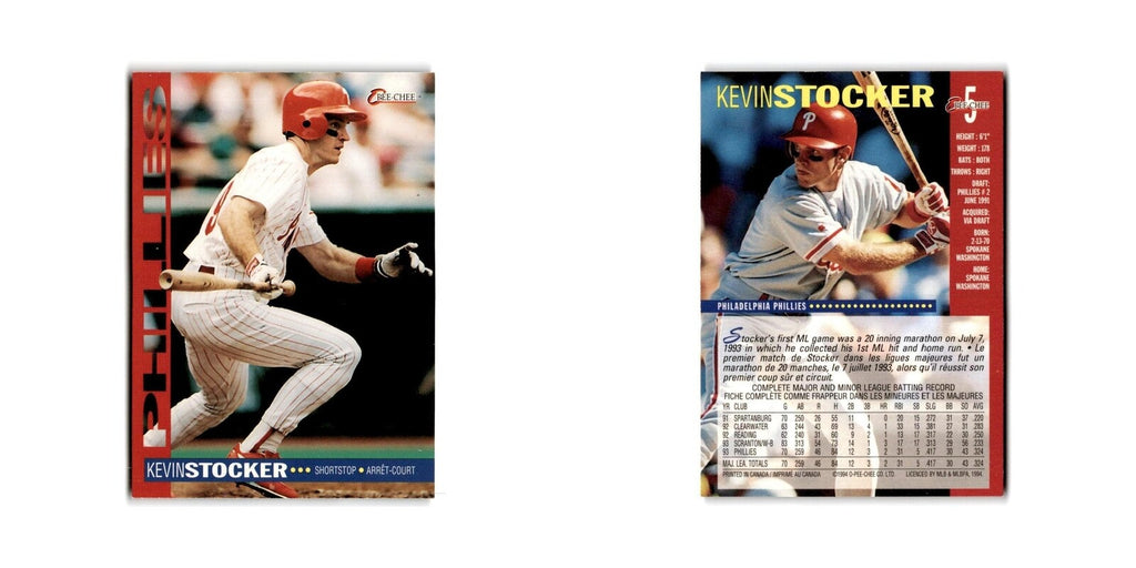 Kevin Stocker 1994 O-Pee-Chee #5 Philadelphia Phillies Baseball Card NM