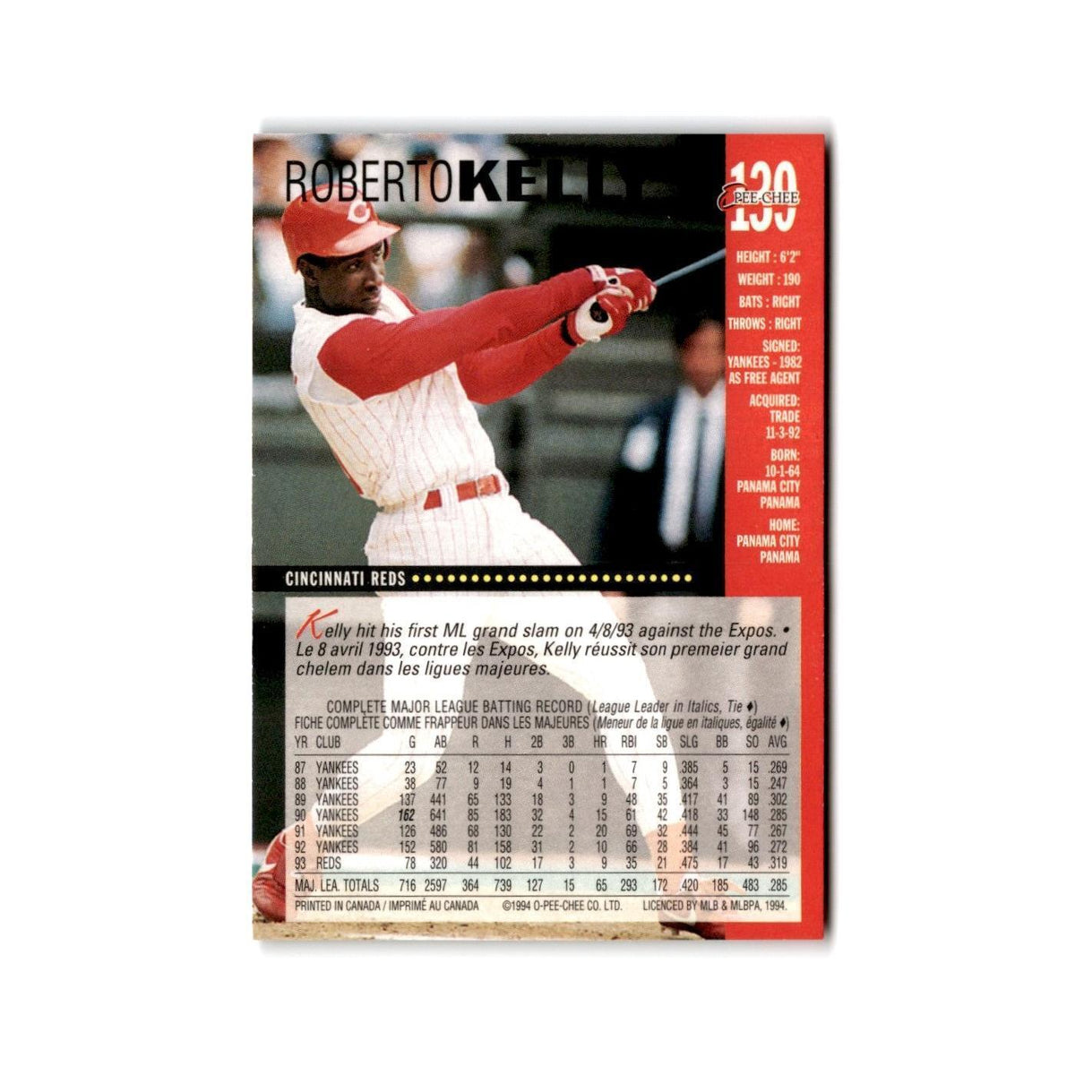 Roberto Kelly 1994 O-Pee-Chee #139 Cincinnati Reds Baseball Card NM