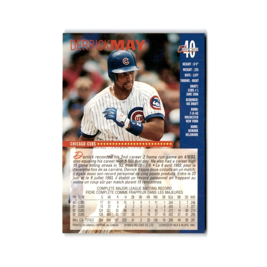 Derrick May 1994 O-Pee-Chee #40 Chicago Cubs Baseball Card NM