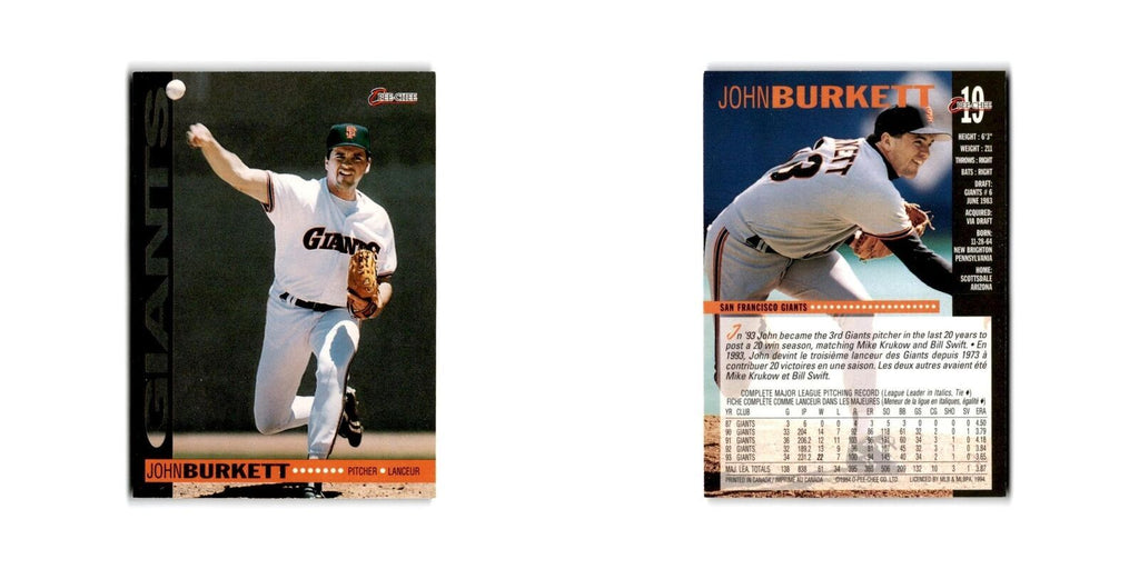 John Burkett 1994 O-Pee-Chee #19 San Francisco Giants Baseball Card NM