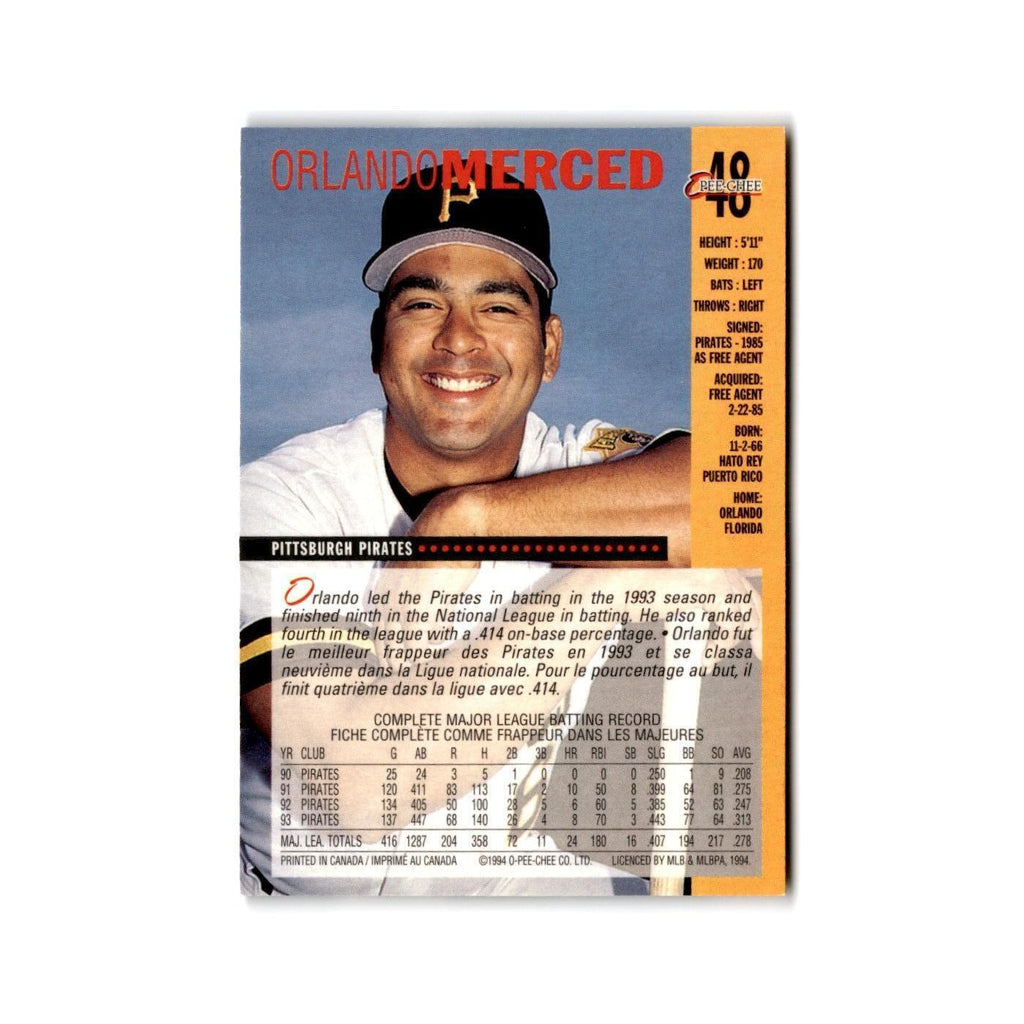 Orlando Merced 1994 O-Pee-Chee #48 Pittsburgh Pirates Baseball Card NM